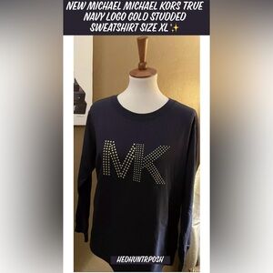 🎉HP🎉New Michael Michael Kors True Navy Logo Gold Studded Sweatshirt Size XL✨